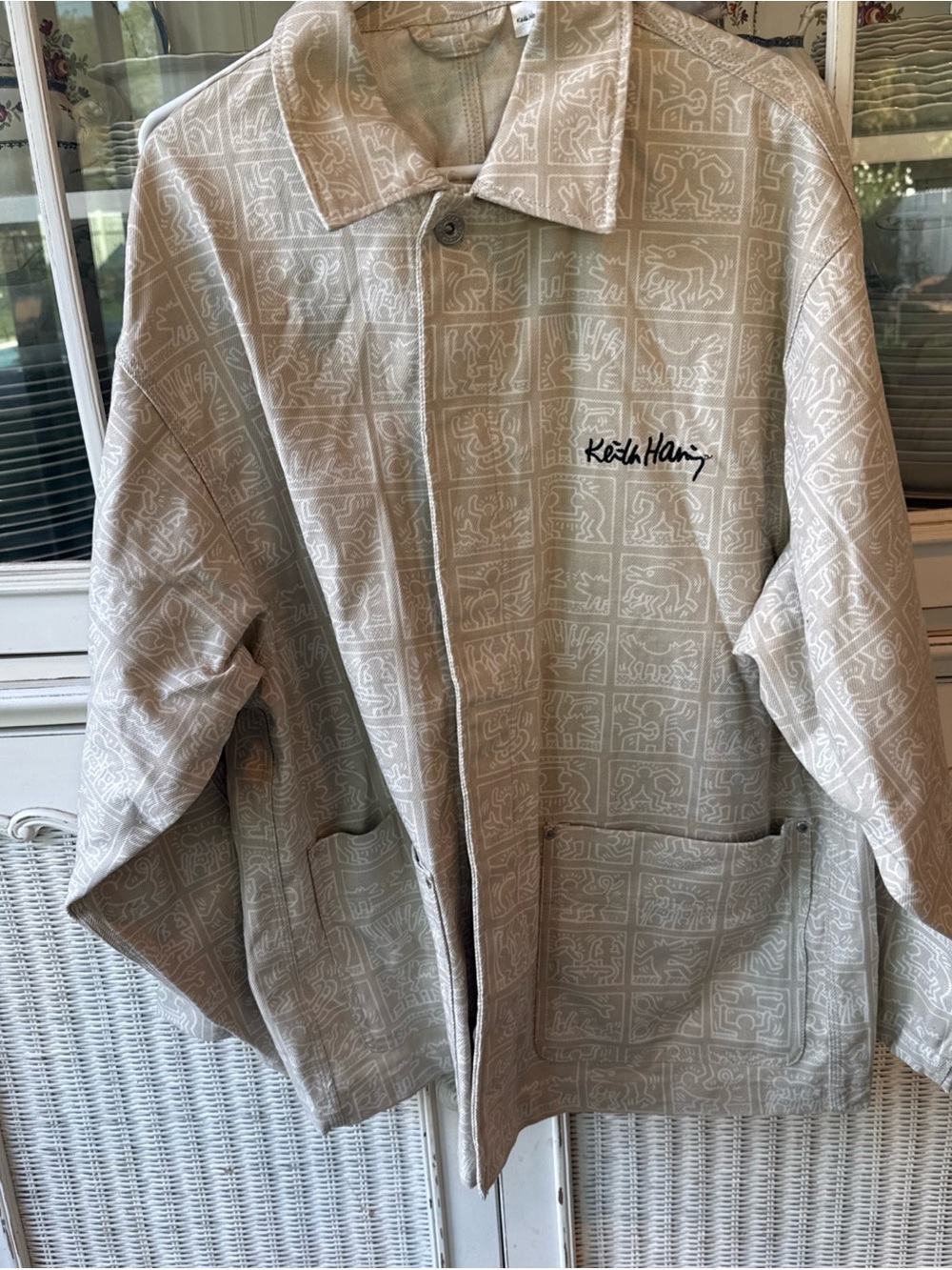 H&M Keith Haring Twill Shacket Jacket Mens M Beige